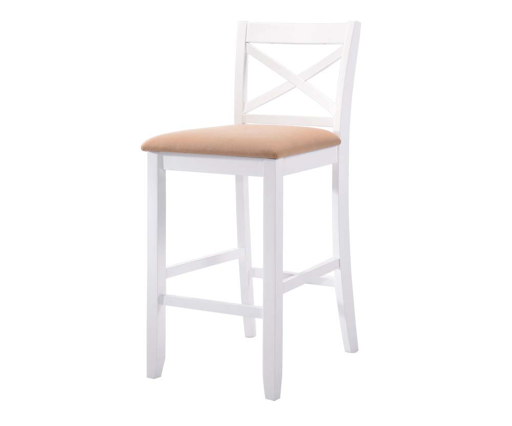 Set of 2 - 43" White Wood Finish with Tan Fabric Upholstered Seat Bar Chairs