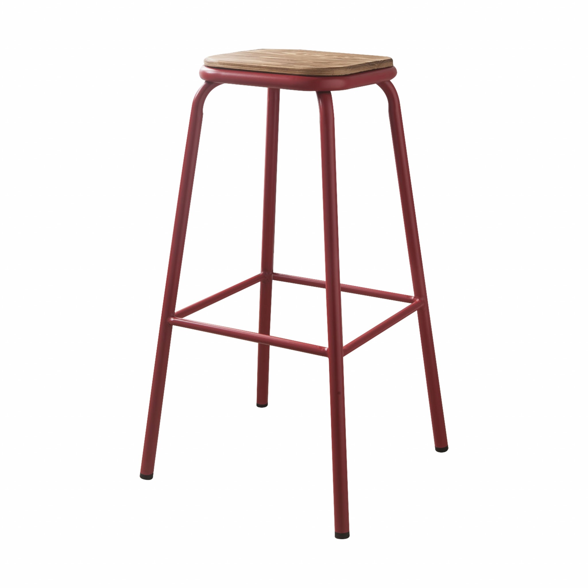 Set of 2 - 30" Red and Natural Metal base Backless Stools