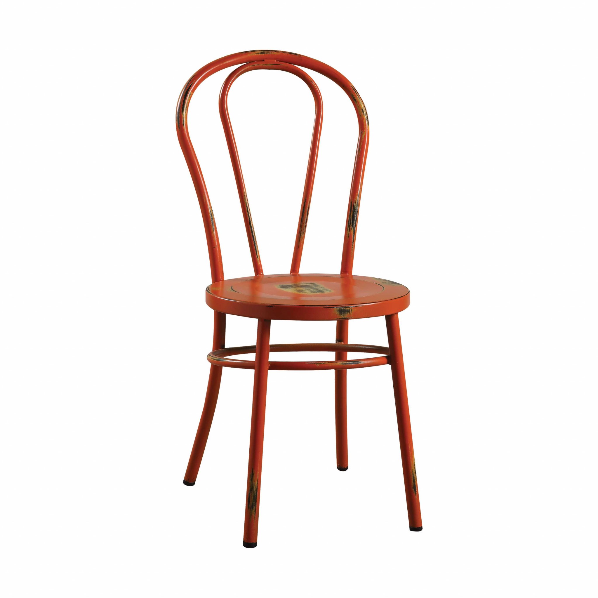 Set of 2 -17" Antiqued Orange Metal Dining Chairs