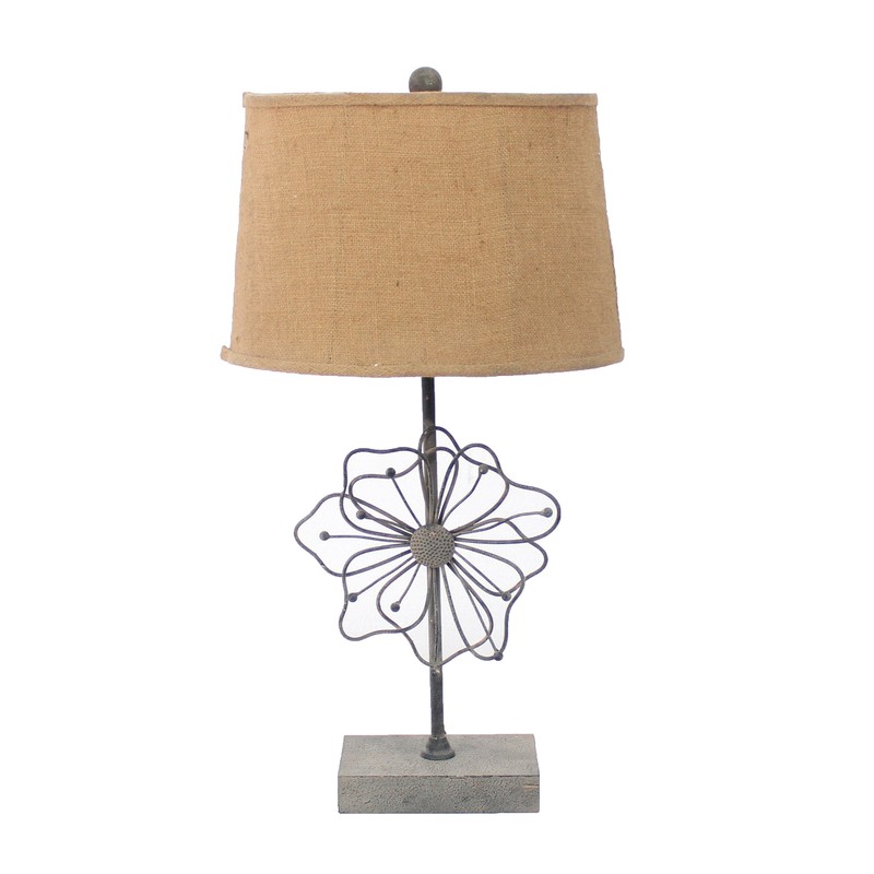 11" x 15" x 27.75" Tan, Country Cottage with Blooming Flower Pedestal - Table Lamp