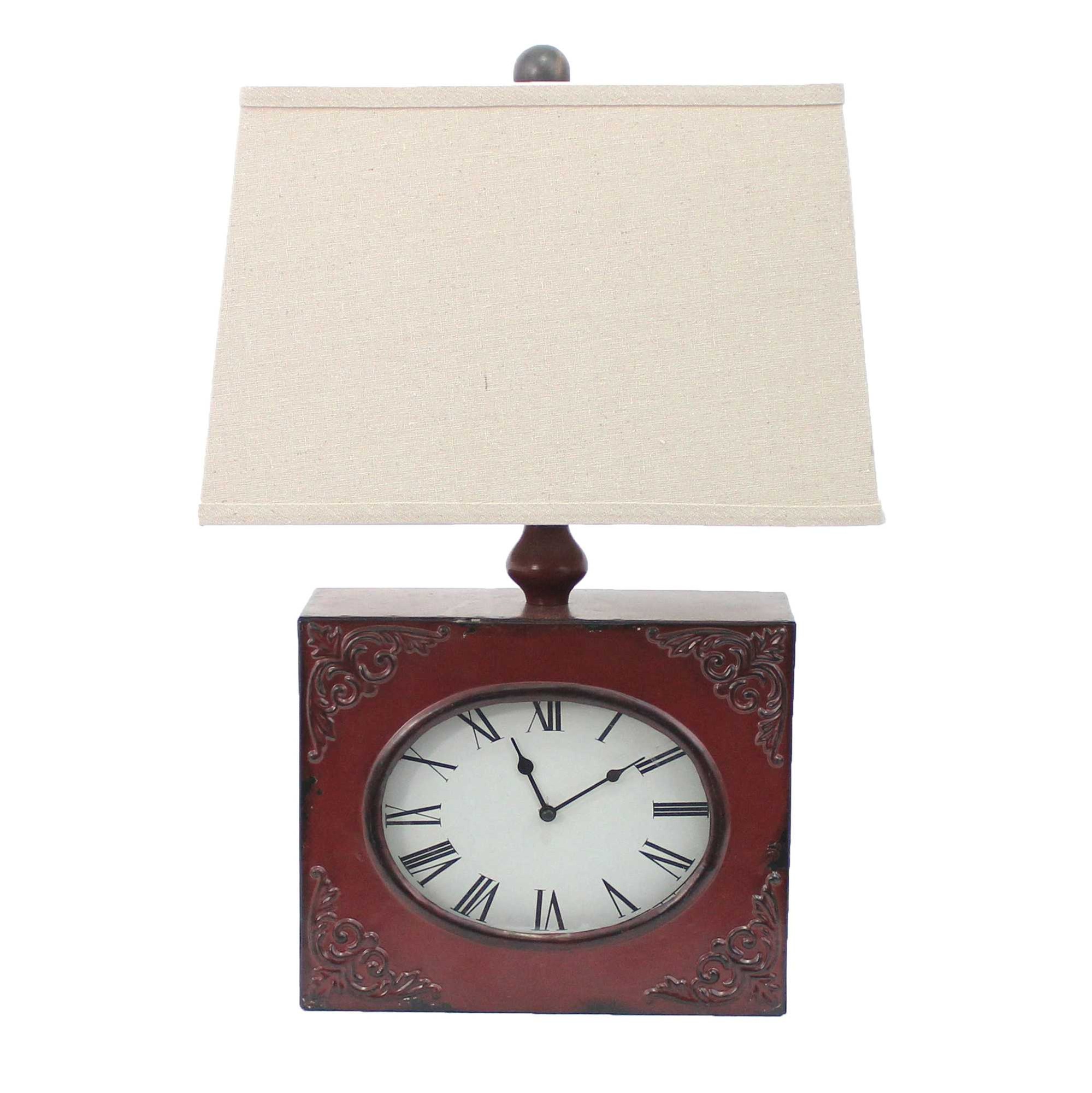 7" x 7" x 22" Red, Vintage, Metal Clock Base - Table Lamp