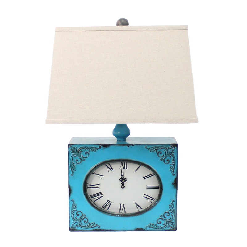 7" x 7" x 22" Blue, Vintage, Metal Clock Base - Table Lamp