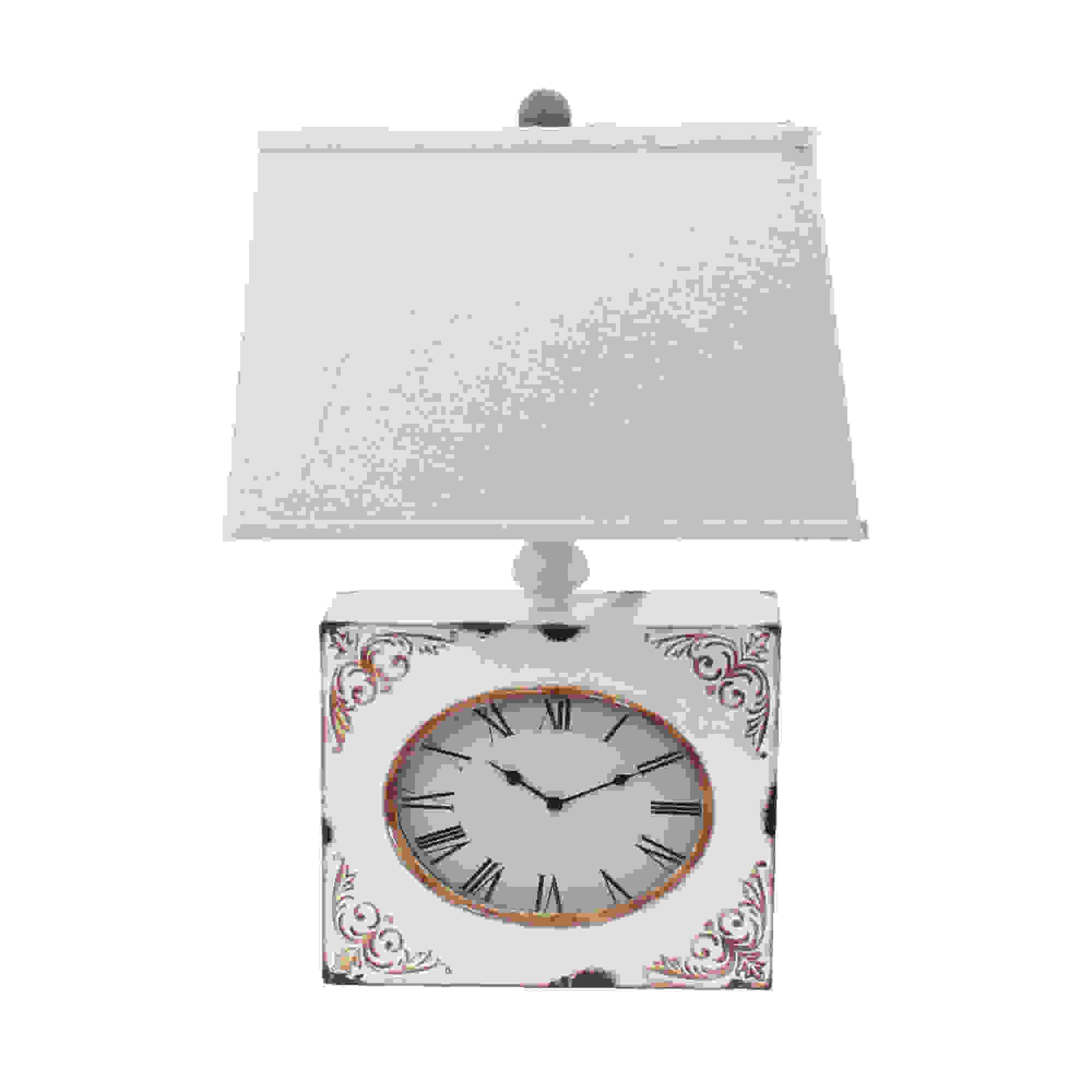 7" x 7" x 22" White, Vintage, Metal Clock Base - Table Lamp