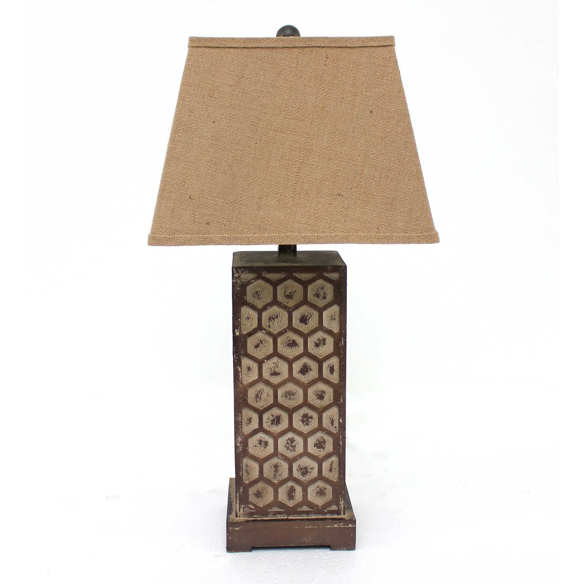 7" x 7" x 28.5" Brown, Industrial With Honeycombed Metal Base - Table Lamp