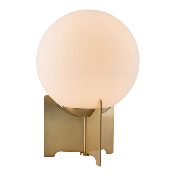 16.5" X 9.8" X 27.2" White And Brushed Bronze Frosted Glass Table Lamp