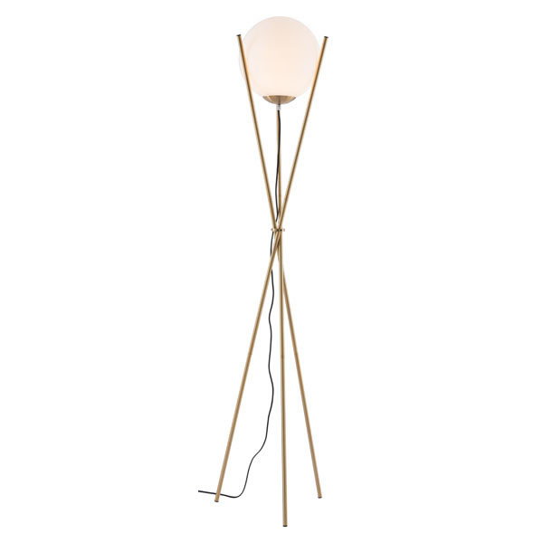 20.7" X 11" X 68.9" White And Brushed Brass Frosted Glass Floor Lamp