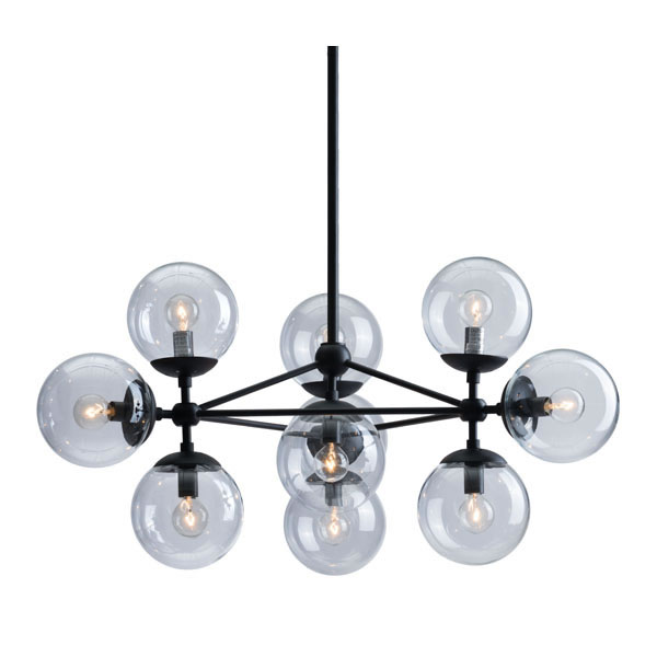 29.9" X 29.9" X 61.8" Black Glass Metal Ceiling Lamp