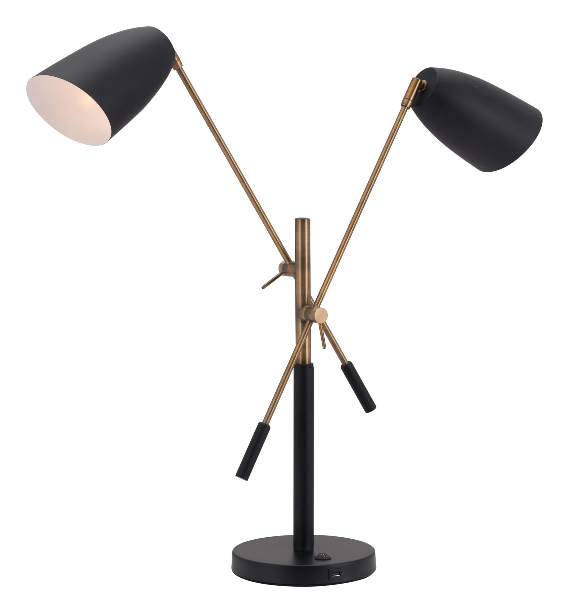 34.6" x 7.9" x 28.1" Matte Black & Brass, Steel & Marble, Table Lamp