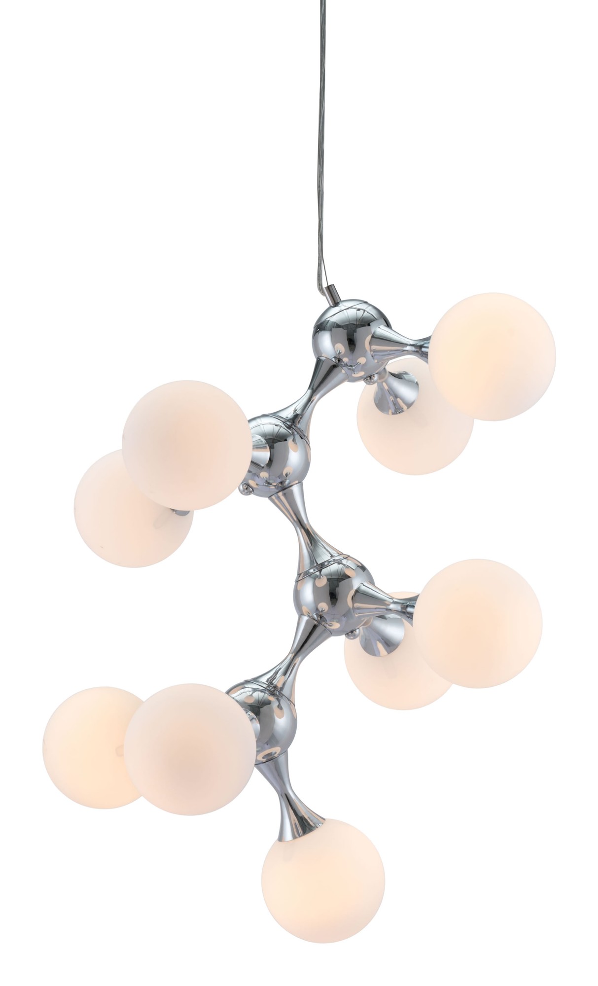 25.6" x 25.6" x 31.5" White & Chrome, Frosted Glass, Metal, Ceiling Lamp