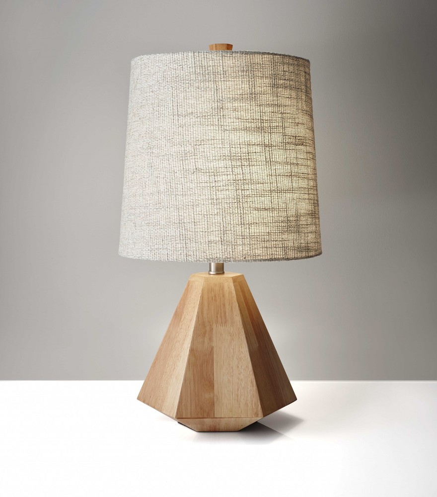 10.5" X 10.5" X 25" Natural Wood Metal Table Lamp