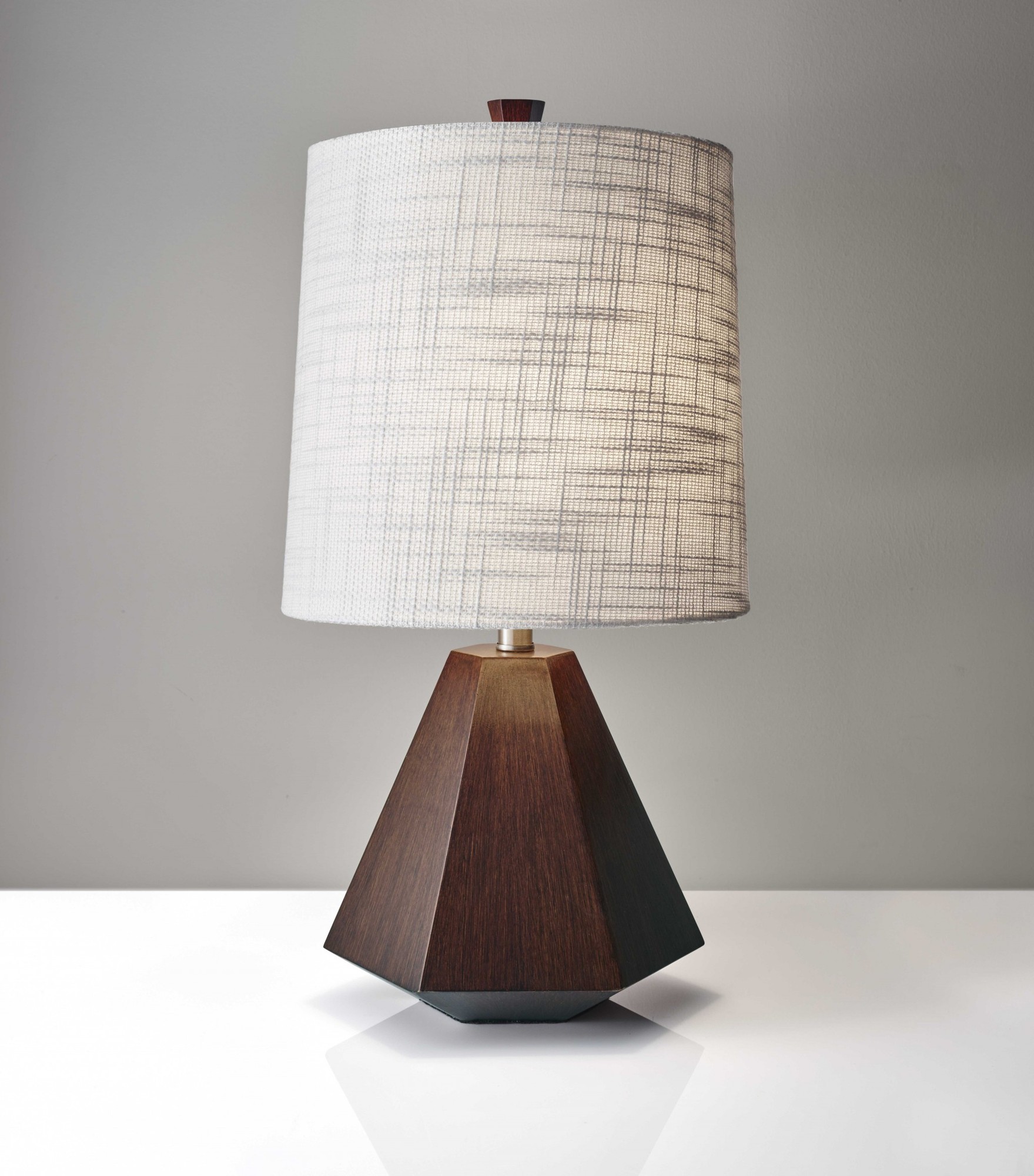 10.5" X 10.5" X 25" Walnut Wood Fabric Table Lamp