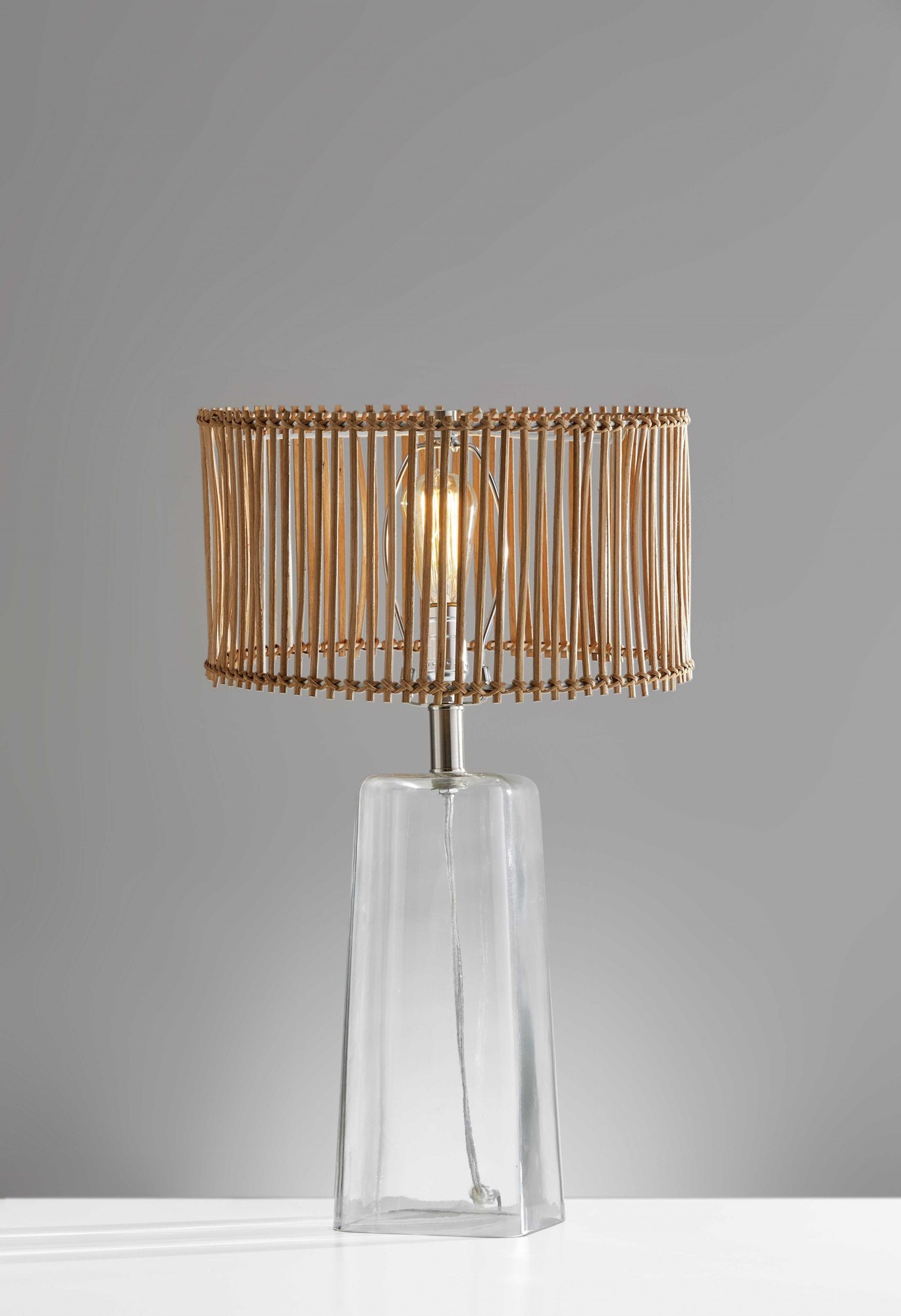 14" X 14" X 24" Natural Glass Metal Tapered Table Lamp