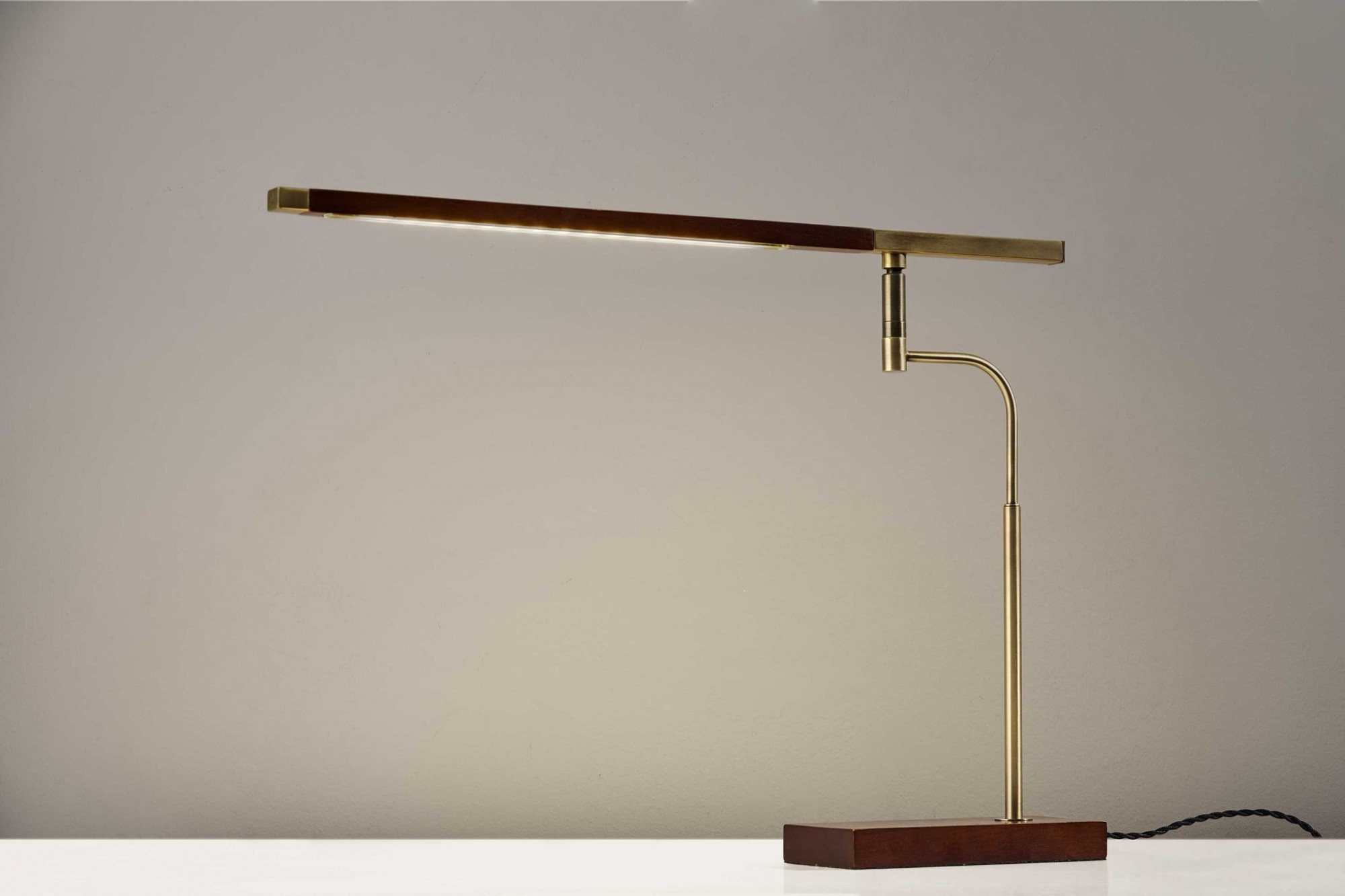 22" X 16-23" X 16.5-28.5" Walnut Wood LED Desk Lamp