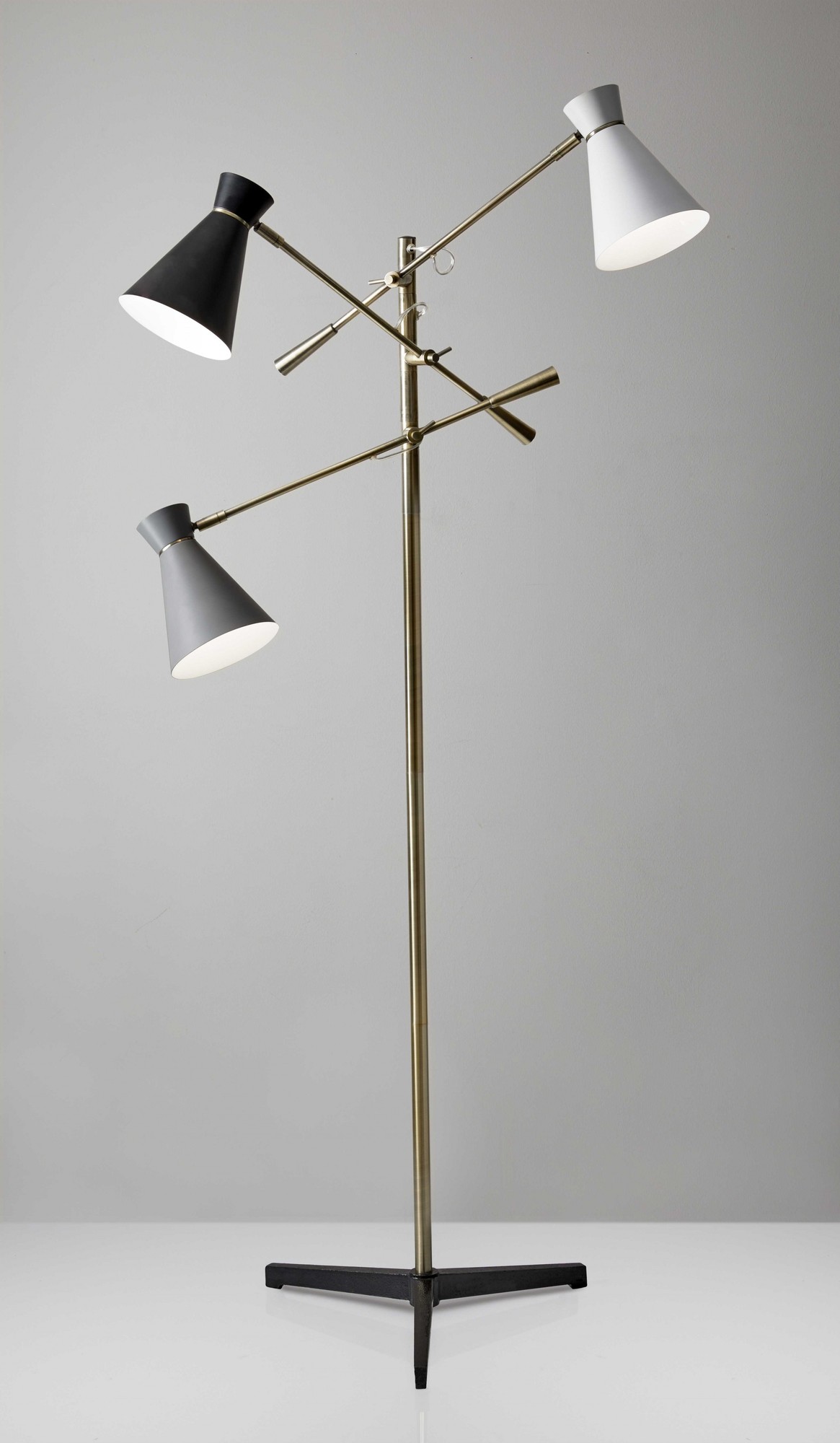 33" X 33" X 60-71" Brass Metal 3-Arm Floor Lamp