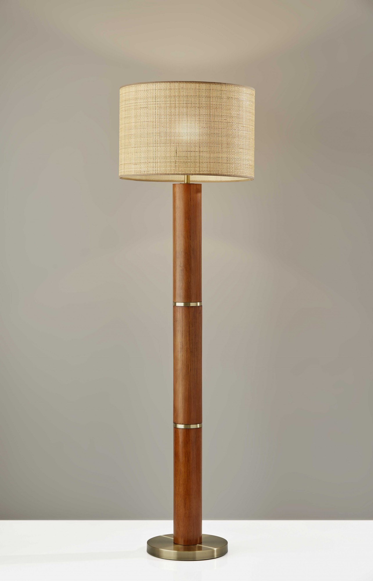 18" X 18" X 62.25" Walnut Wood Floor Lamp