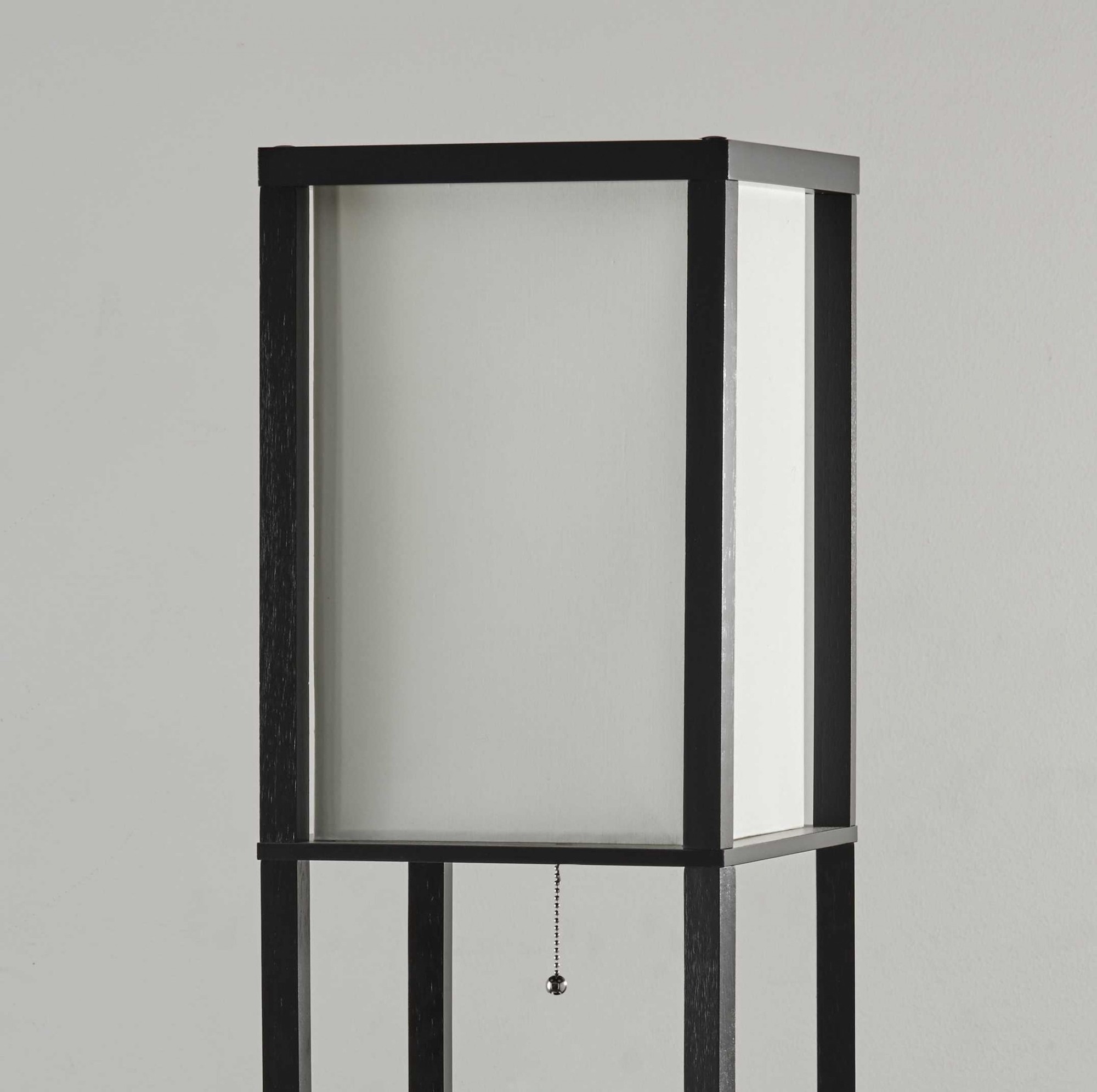 10.5" X 11.25" X 72" Black Wood Three Drawer Shelf Lamp