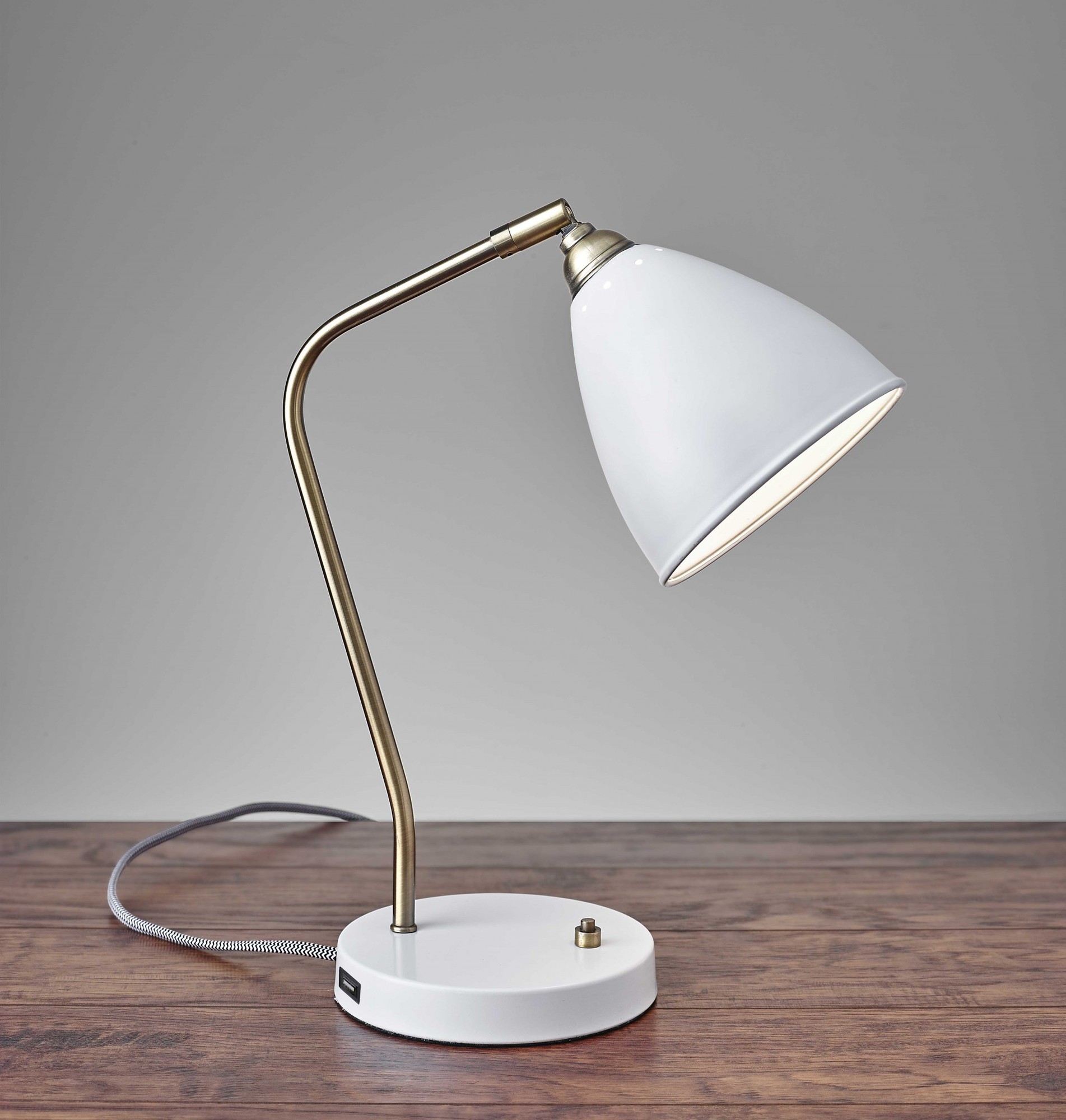 6.25" X 11-12.75" X 16-21" White Metal Desk Lamp