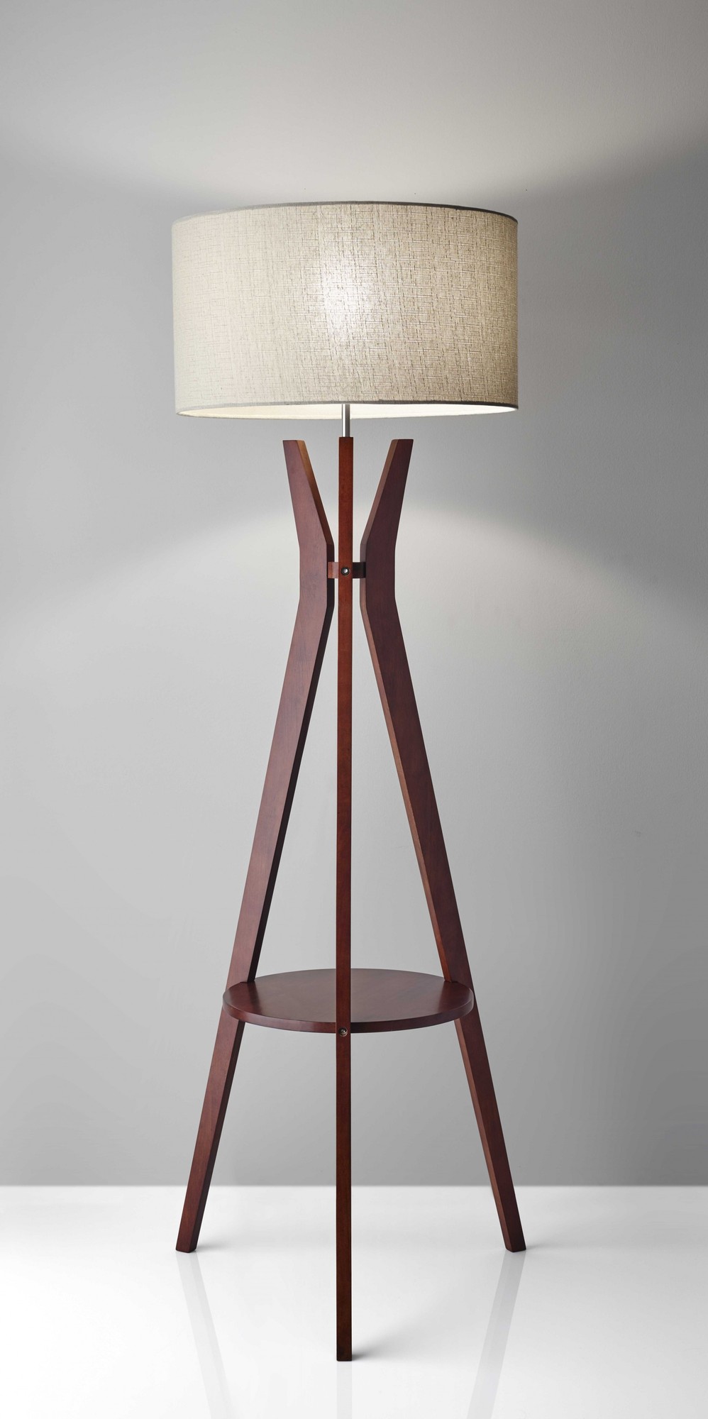 20" X 20" X 59.5" Walnut Wood Shelf Floor Lamp