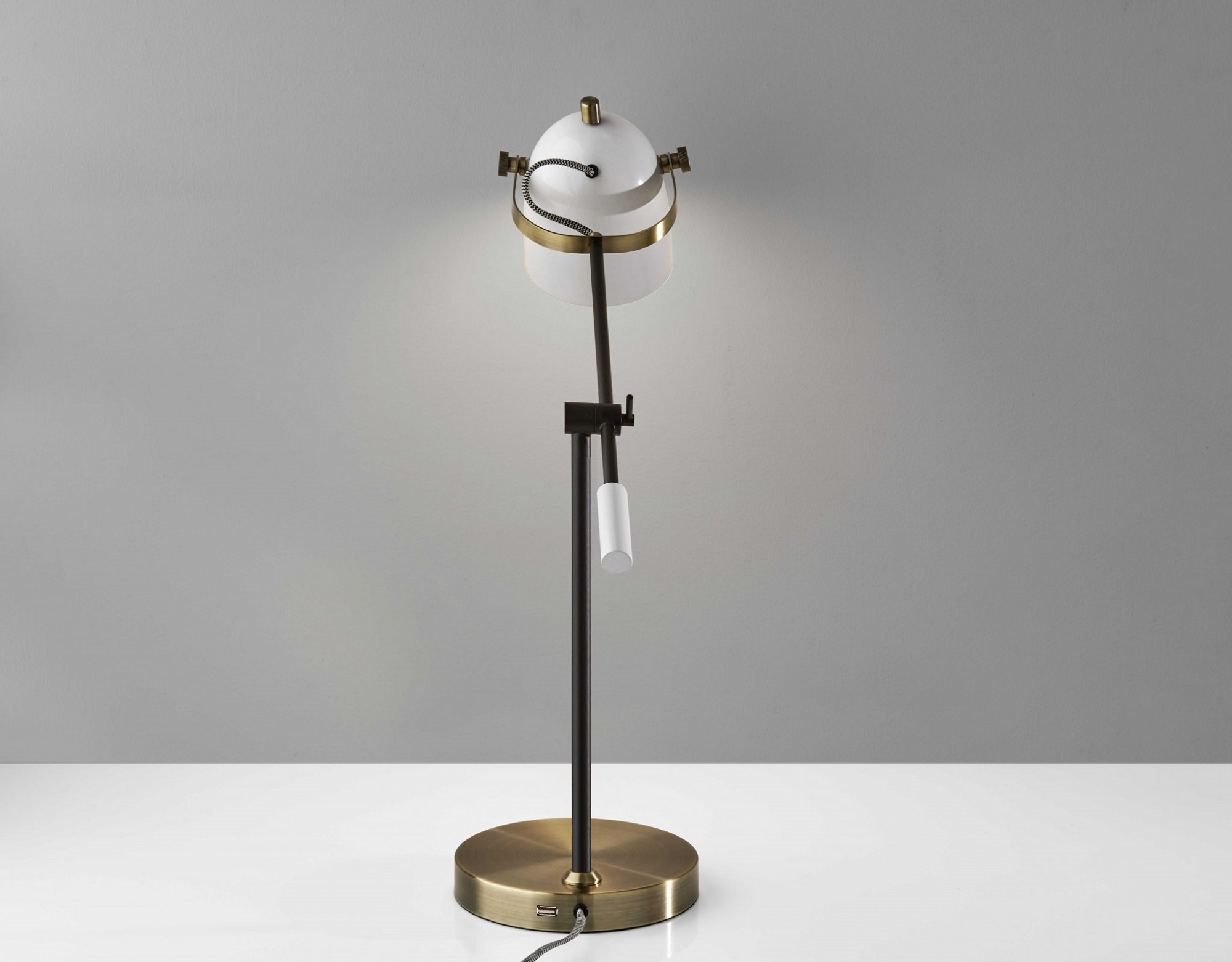 8" X 24.5" X 18.5" - 28.5" White Metal Desk Lamp