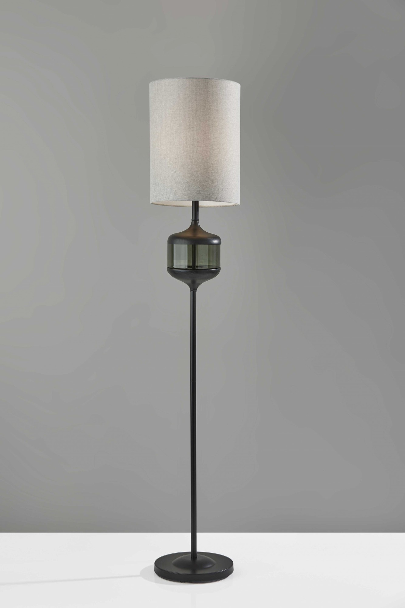 11" X 11" X 61.25" Black Wood Glass Floor Lamp