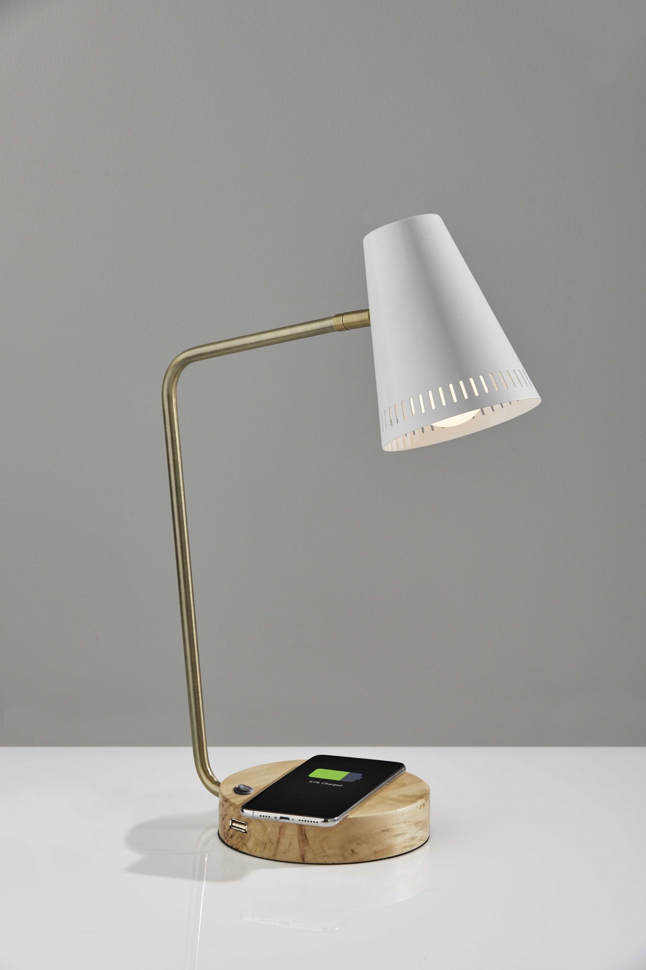 6.25" X 13.5" X 18" White Metal Wireless Charging Desk Lamp