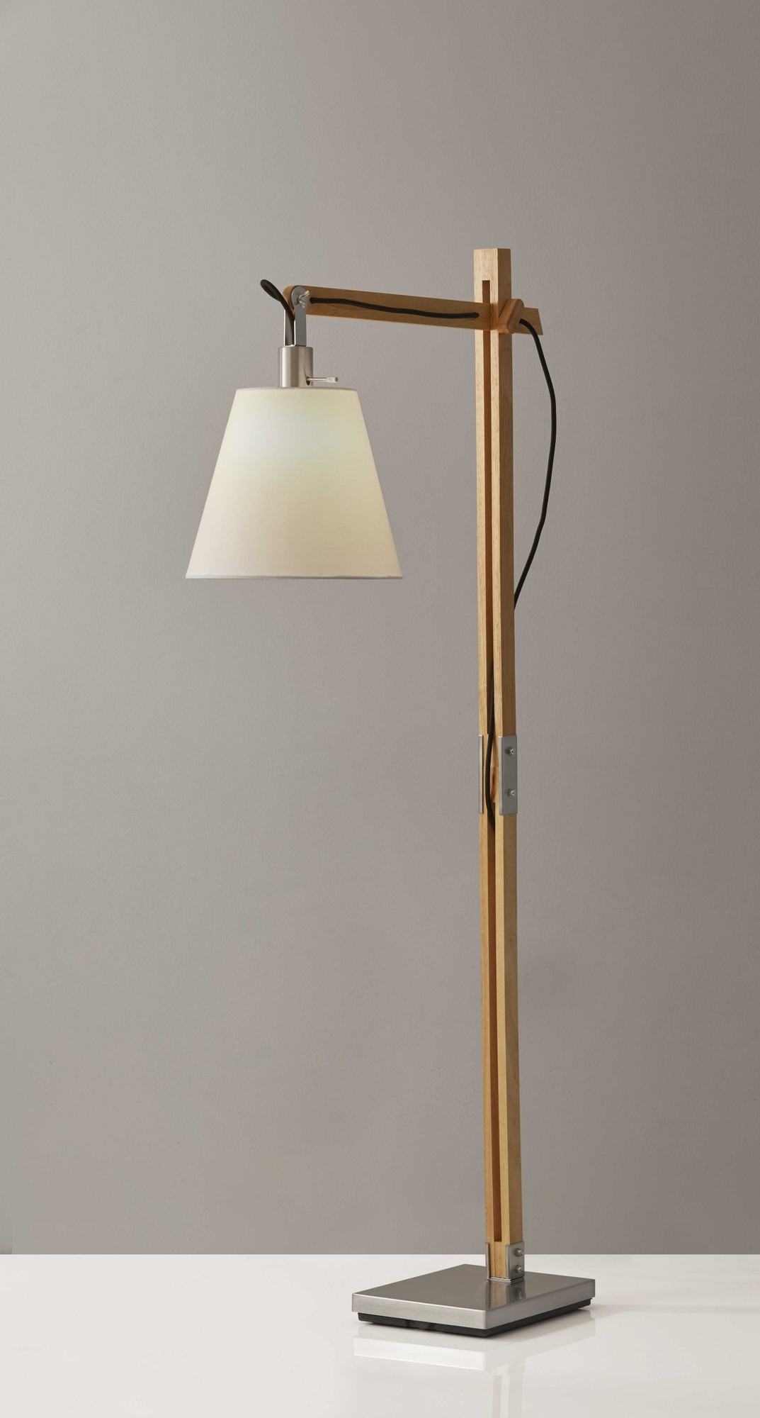 8" X 24-30" X 53"-61" Natural Wood Floor Lamp