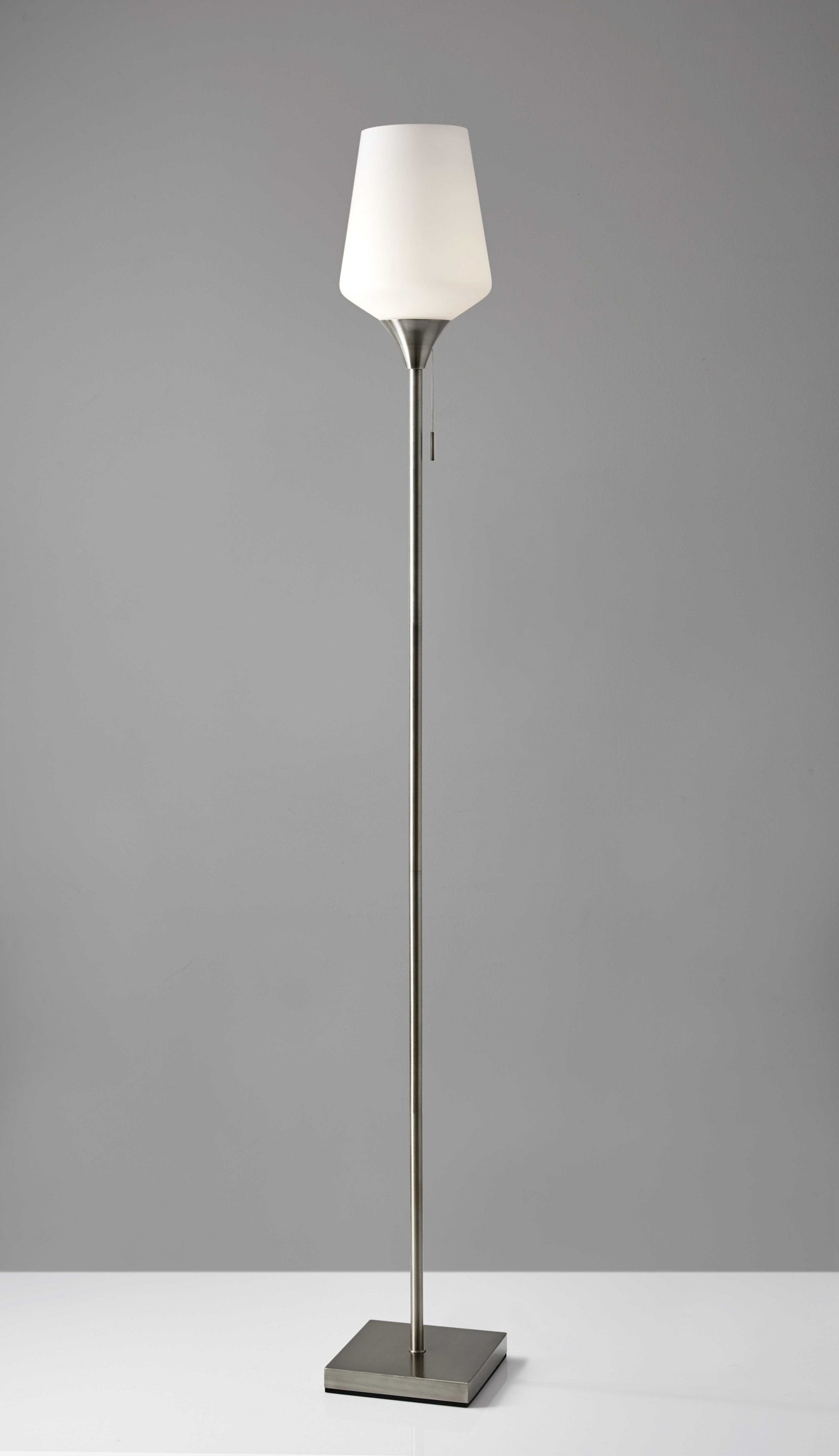 8.5" X 8.5" X 71" Brushed Steel Glass Metal Floor Lamp