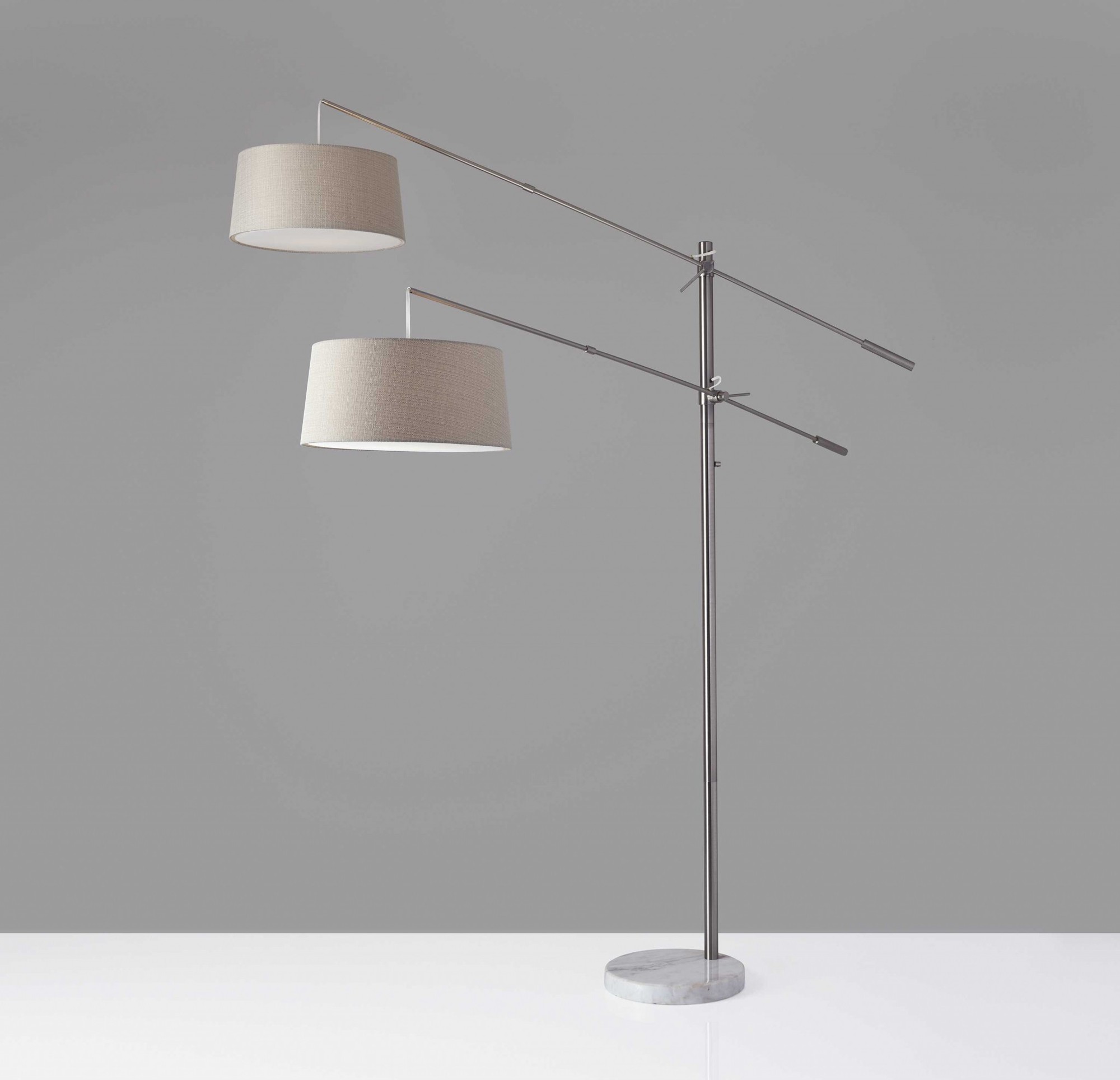 77" X 75" X 78-102" Brushed Steel Metal Two-Arm Arc Lamp