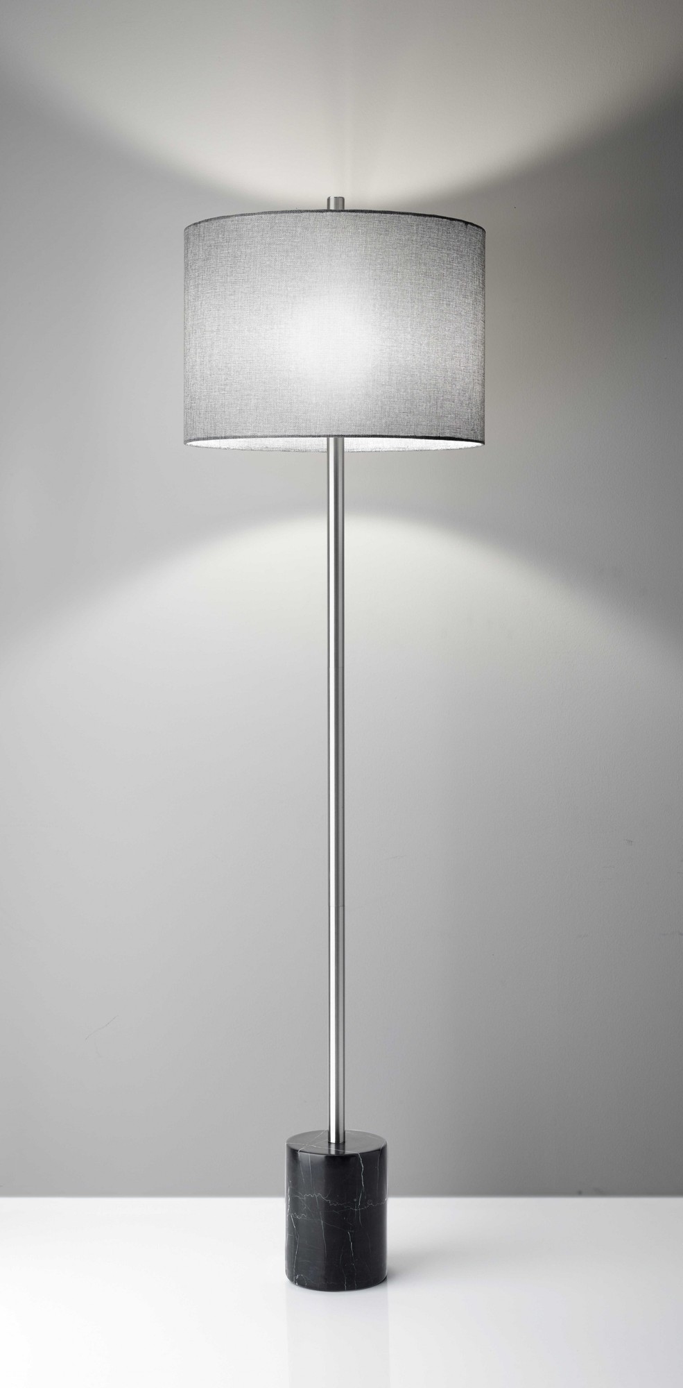 17" X 17" X 62" Brushed Steel Marble Floor Lamp