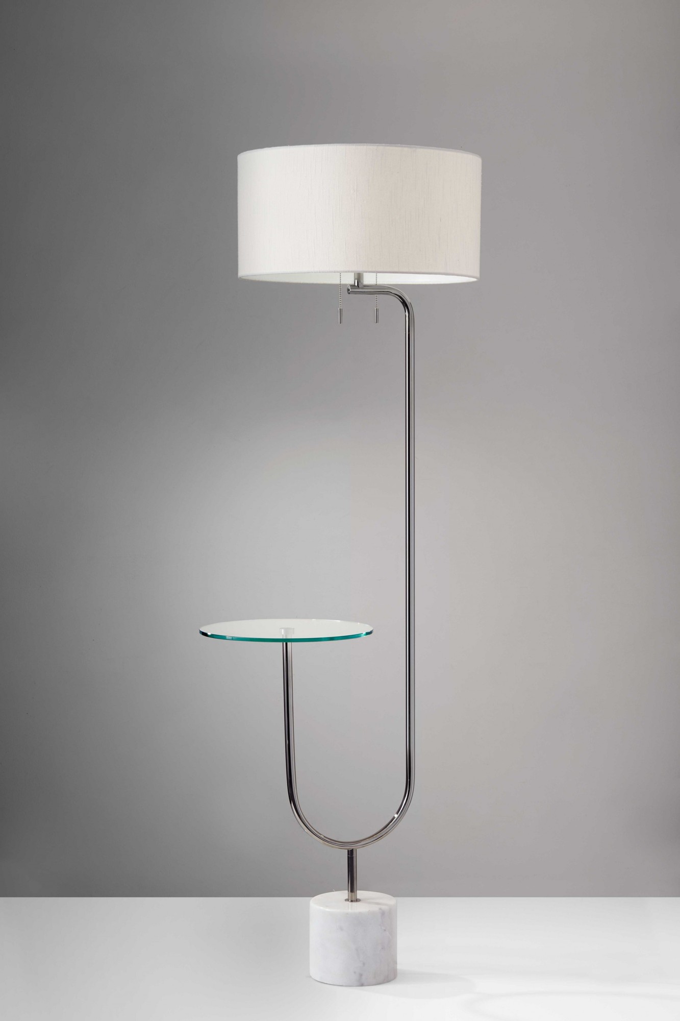 19" X 22.5" X 65" Chrome Glass Metal Shelf Floor Lamp