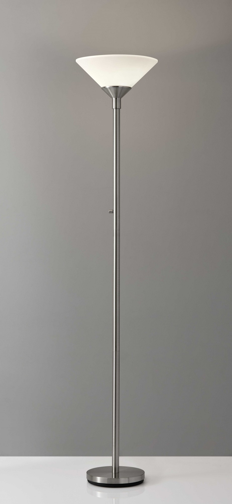 14" X 14" X 73" Brushed steel Metal 300W Torchiere