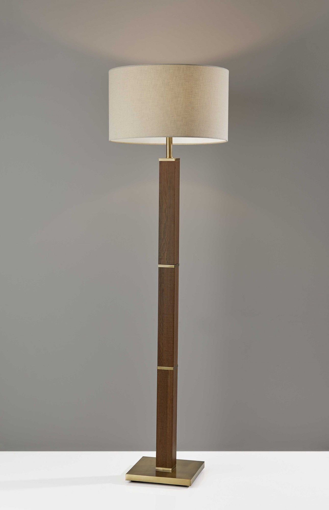 18" X 18" X 61.5" Antique Brass Wood Floor Lamp
