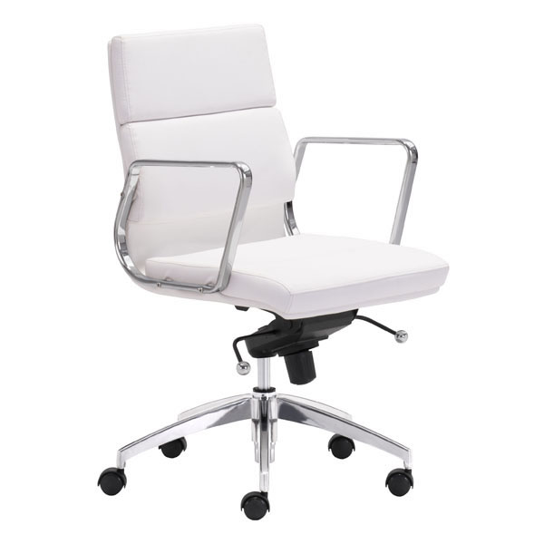 21" X 26" X 39" White Low Back Leatherette Office Chair