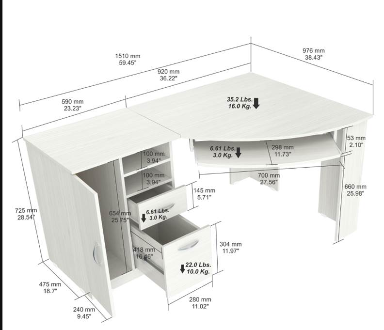 28.5" White Melamine and Engineered Wood Corner Computer Desk