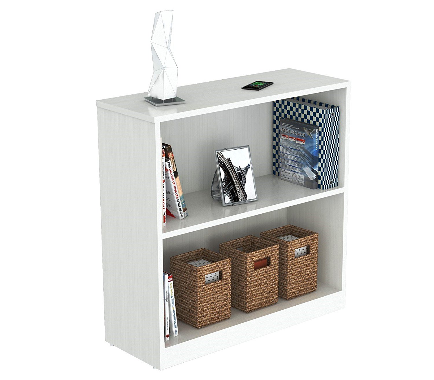 31.5" Lacrina White Melamine and Engineered Wood Bookcase