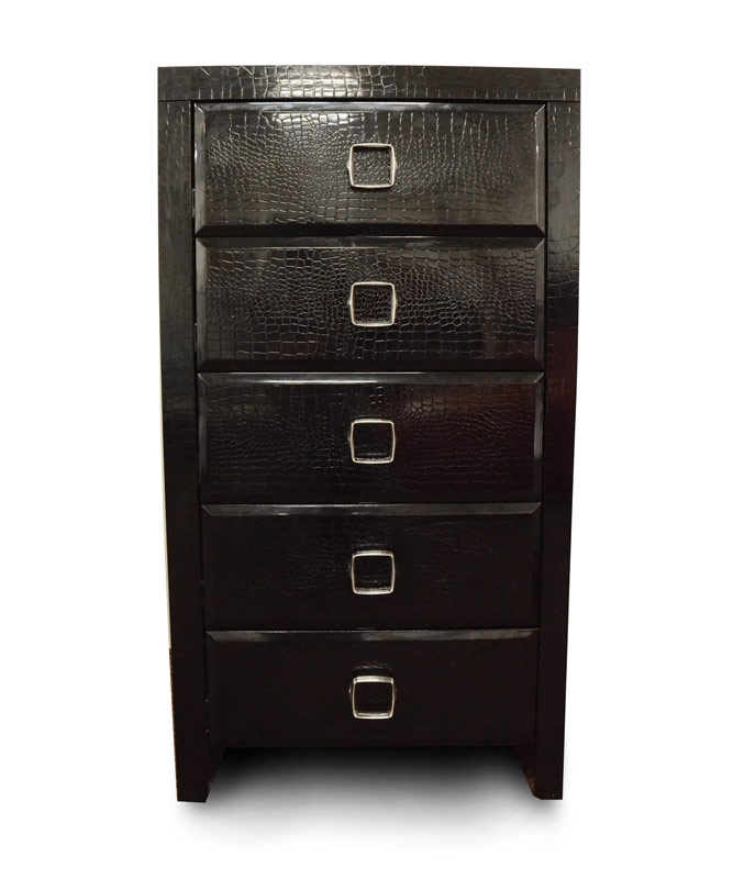44" Black Crocodile MDF Chest with 5 Drawers