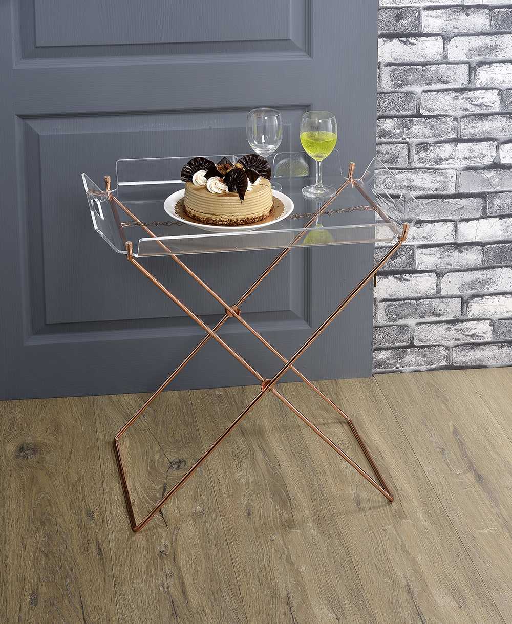 27" X 19" X 34" Clear Glass And Gold Serving Cart
