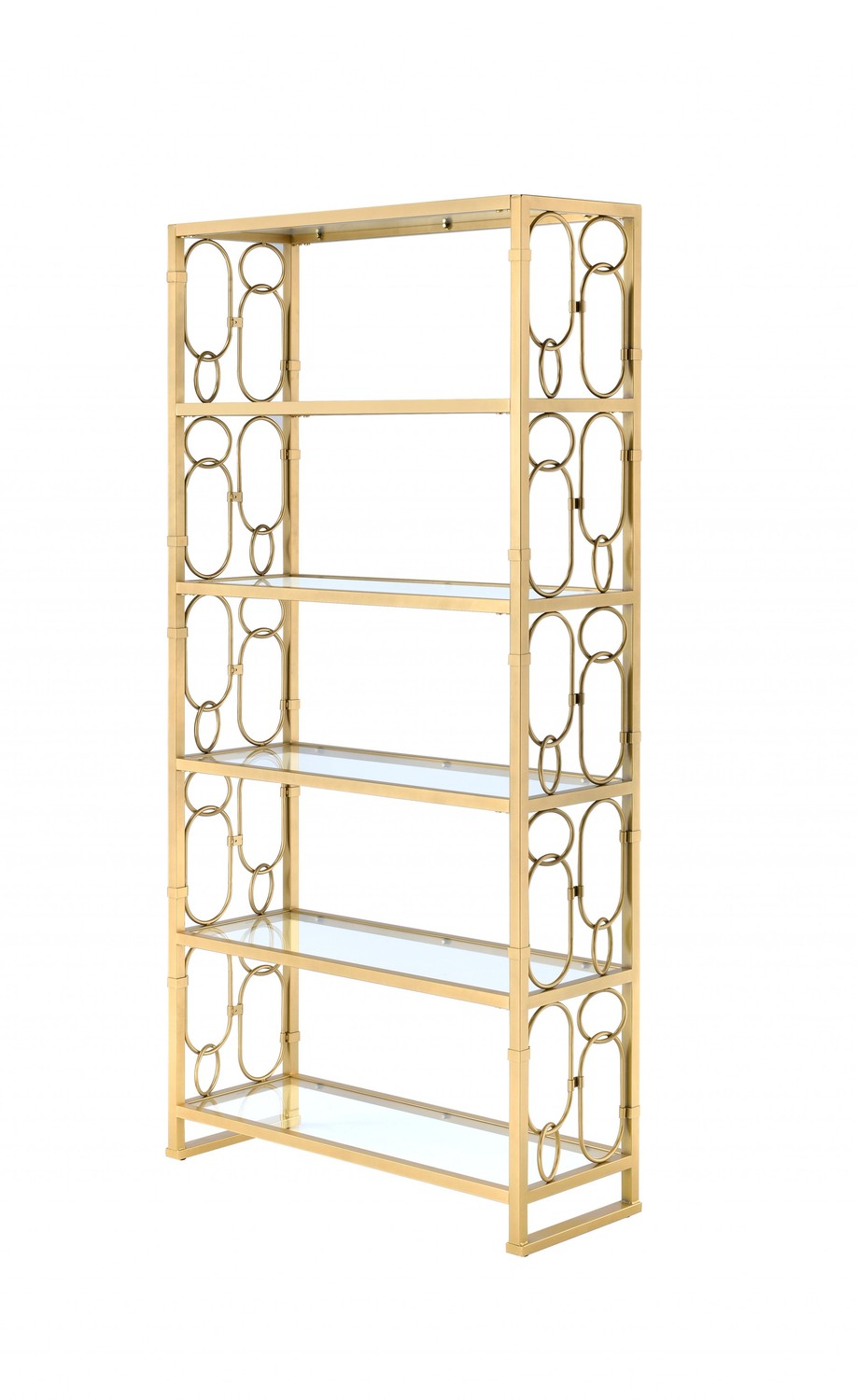 36" X 19" X 77" Clear Glass And Gold Bookcase