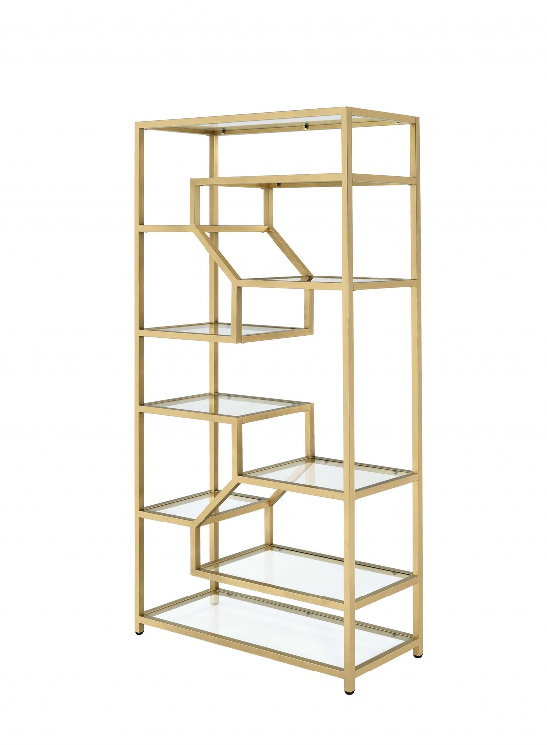 38" X 16" X 71" Clear Glass And Gold Bookcase