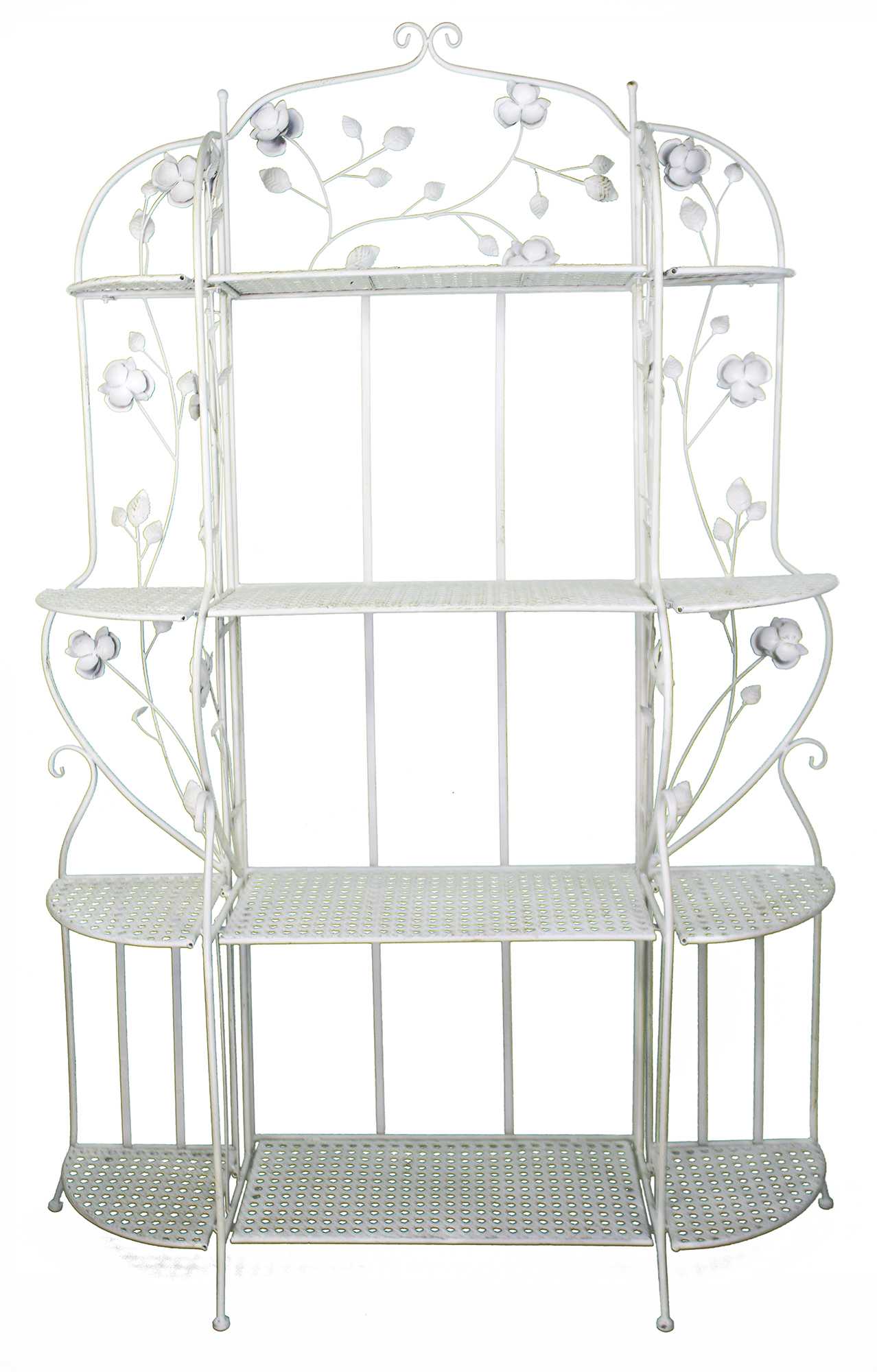 25" X 5" X 68" Antique White Steel Antique White Bakers Rack with Shelves