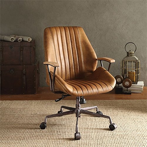 24" X 28" X 3740" Coffee Top Grain Leather Metallic Executive Office Chair