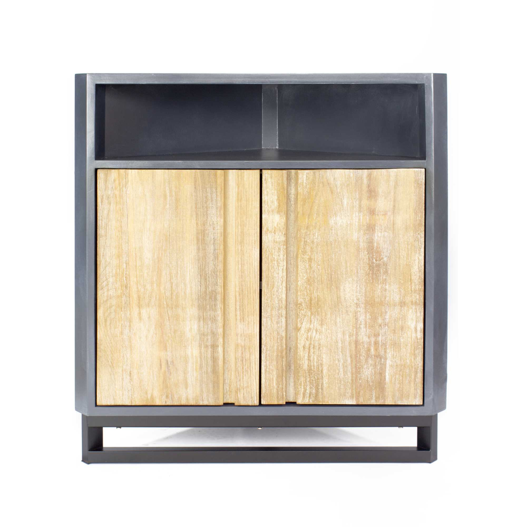 Gray MDF Wood Metal Corner Cabinet with Doors and a Shelf