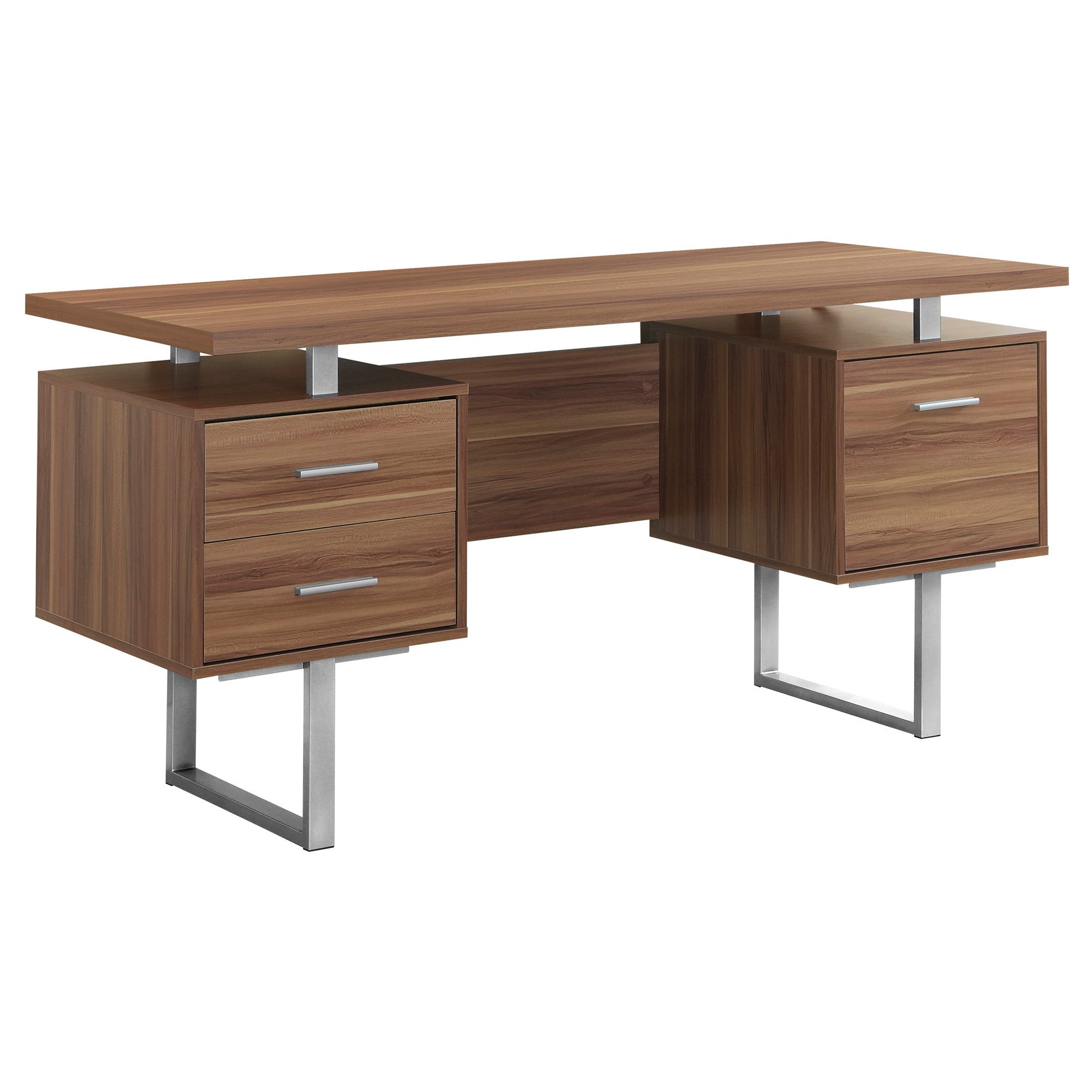 23.75" x 60" x 30.25" Walnut Silver Particle Board Hollow Core Metal Computer Desk With A Hollow Core