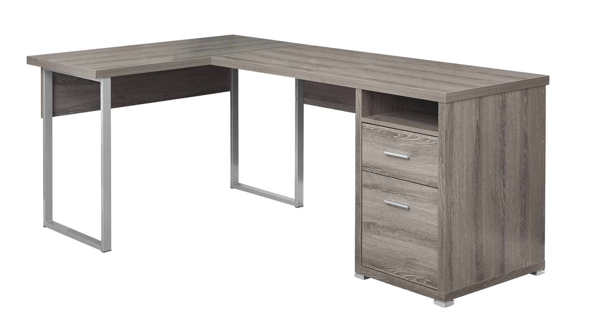 47.25" x 78.75" x 30" Dark Taupe Silver Particle Board Hollow Core Metal Computer Desk