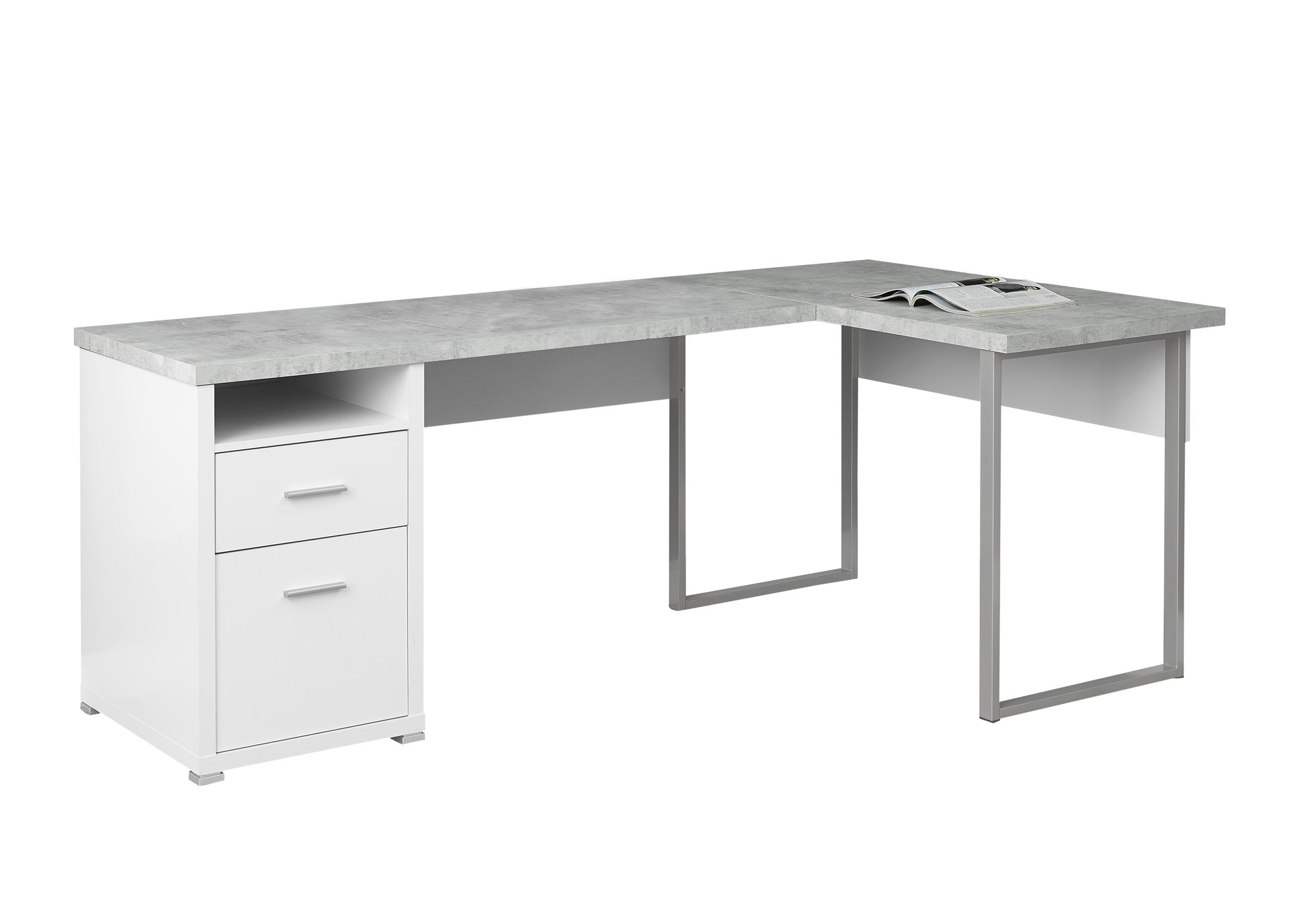 47" x 78" x 30" White Grey Silver Particle Board HollowCore Metal Computer Desk
