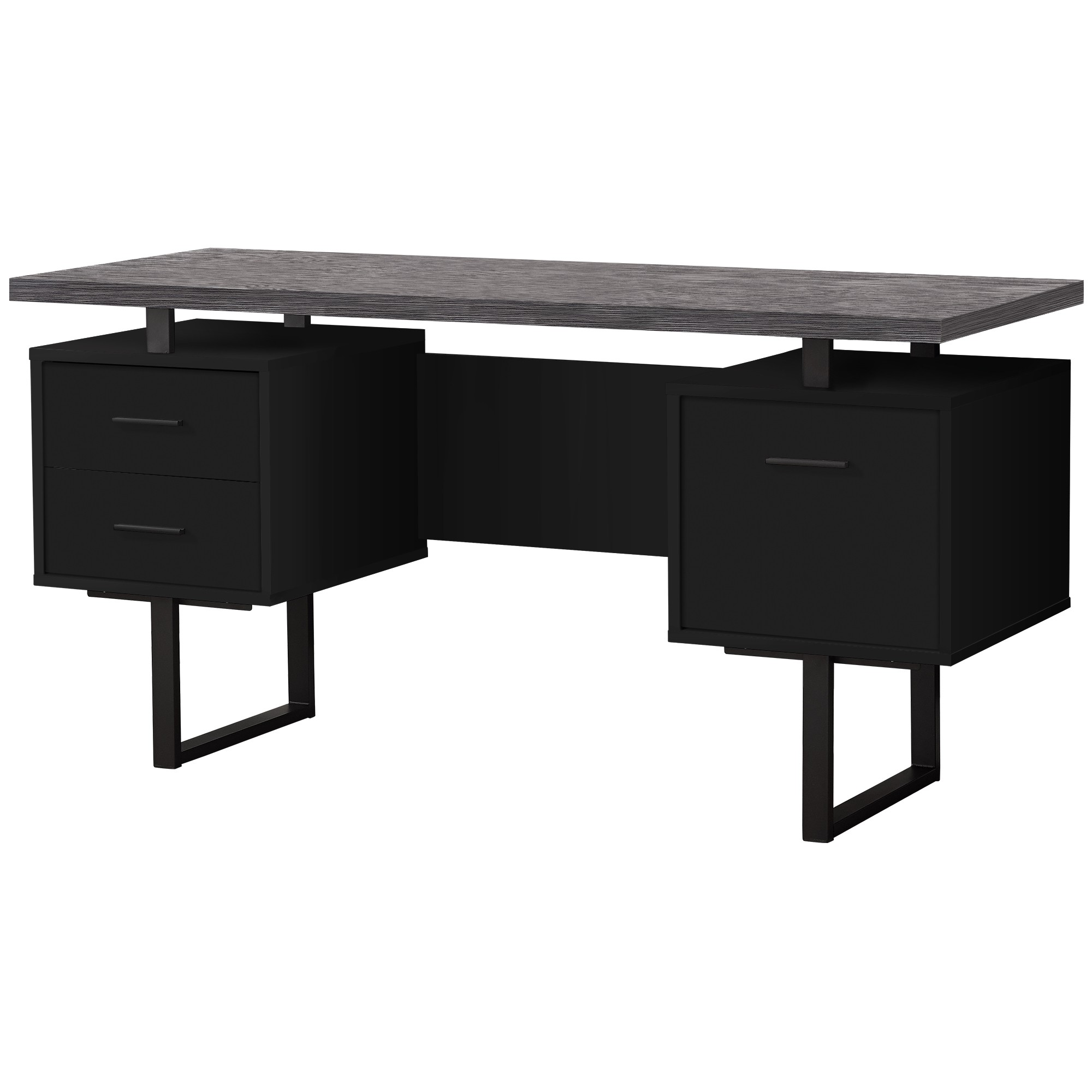 23.75" x 60" x 30.25" Black Grey Particle Board Hollow Core Metal Computer Desk With A Hollow Core