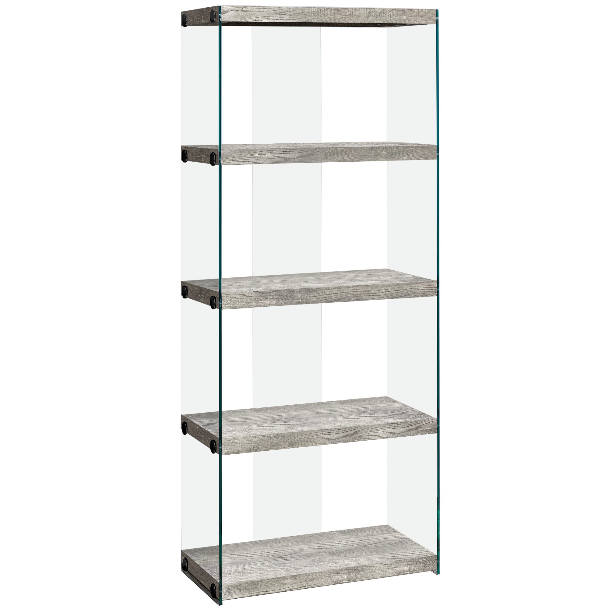 12" x 24" x 58.75" Grey Particle Board Tempered Glass Bookcase