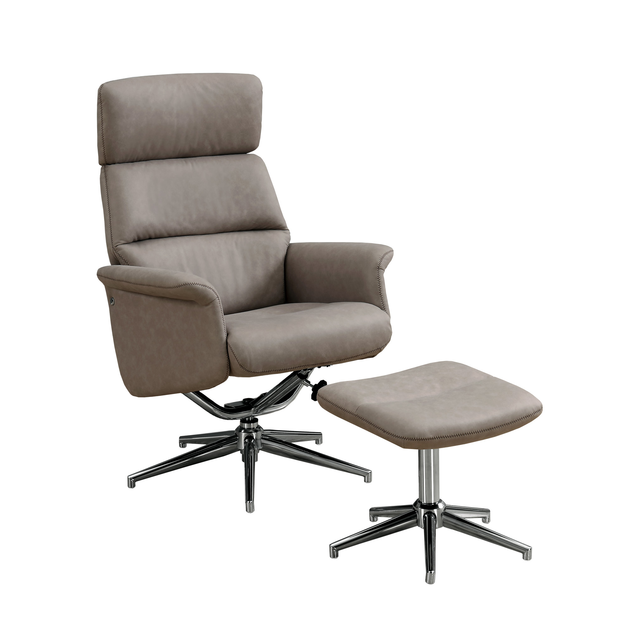 44" x 46" x 57.5" Taupe Finish Foam and Metal Swivel Reclining Chair with Adjustable Headrest