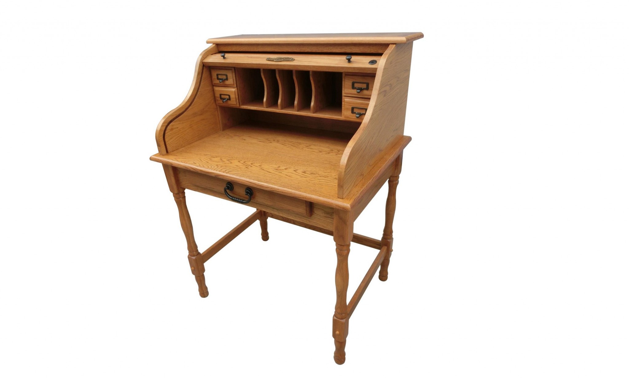 32" X 24" X 44.5" Harvest Oak Hardwood Mini Roll Top Desk