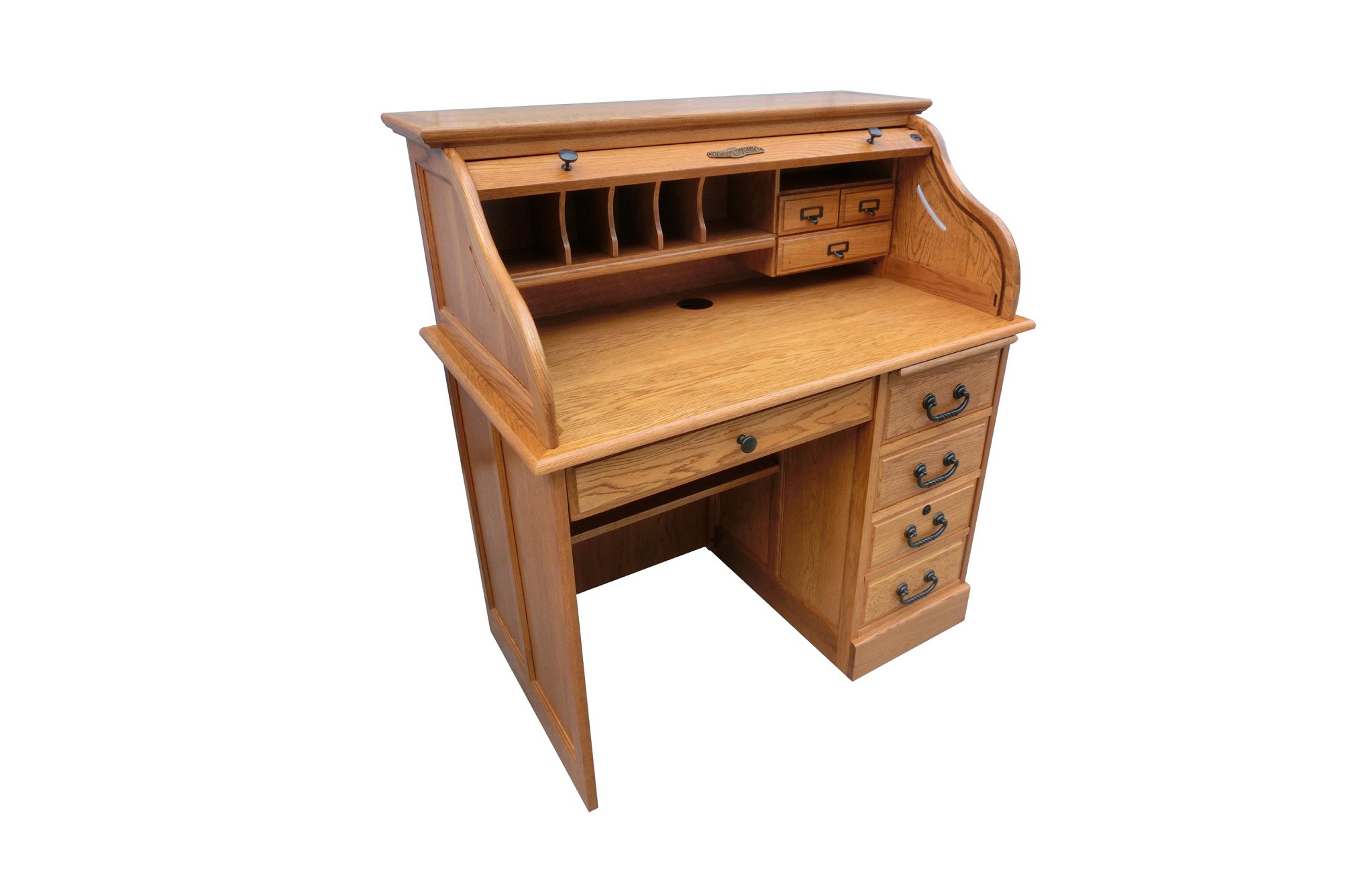 40.5" X 24" X 45" Harvest Oak Hardwood Student Roll Top Desk